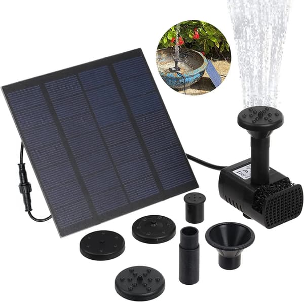 Solcellsdriven Fontänpump med Solpanel för Fågelbad och Damm svart