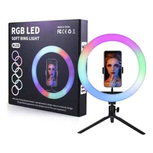 RBG Selfie Loof LED -rengasvalotila ja mobiilitarkistus musta