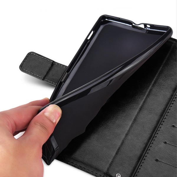 iPhone 13 Wallet Case Black Leather Leather Case svart