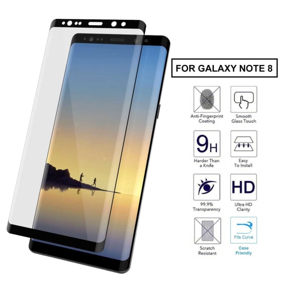 Galaxy Note 8 3D Curve HD Skærmbeskytter Carbon Fiber Hærdet Glas sort