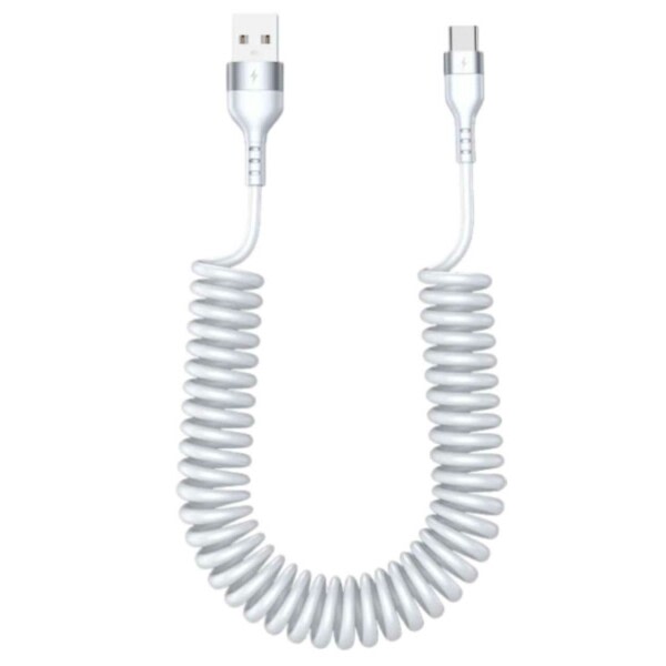 USB A til USB-C Spiralkabel 5A Hurtiglading 1,5m Hvit hvit