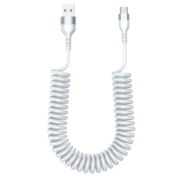 USB A till USB-C Spiralkabel 5A Snabbladdning 1,5m Vit vit