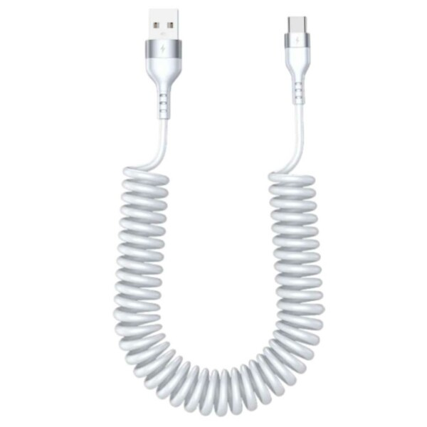 USB A–USB-C spiraalikaapeli 5A Pikalataus 1,5 m Valkoinen valkoinen