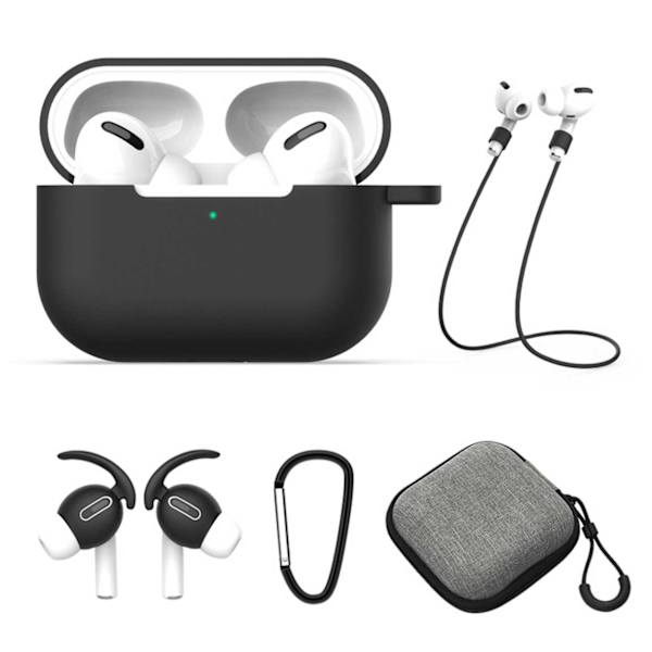 AirPods Pro Case Calcinal Earhooks taske 5-i-1 sort sort