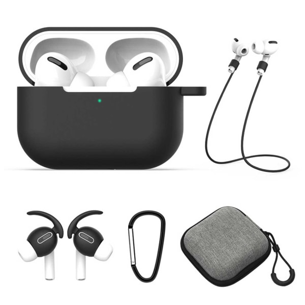 AirPods Pro Fodral Halsrem Earhooks Väska 5-i-1 Svart svart