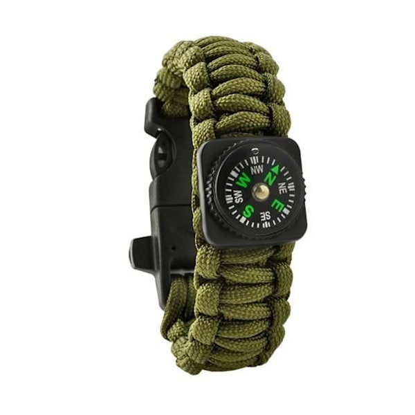 Paracord Survival Rannekoru sytyttimellä ja kompassilla 5-in-1 Green