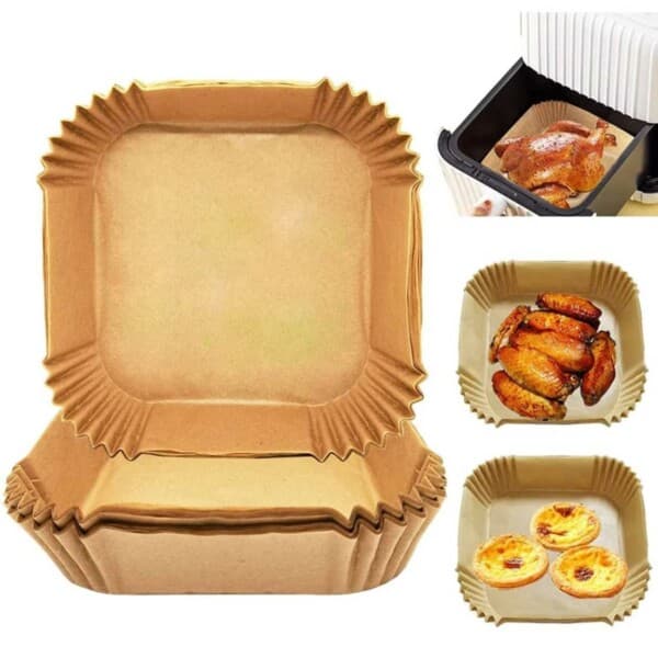 Square Air Fryer Paper 100 -Pack -17 cm engangspapir til luftfrit brun