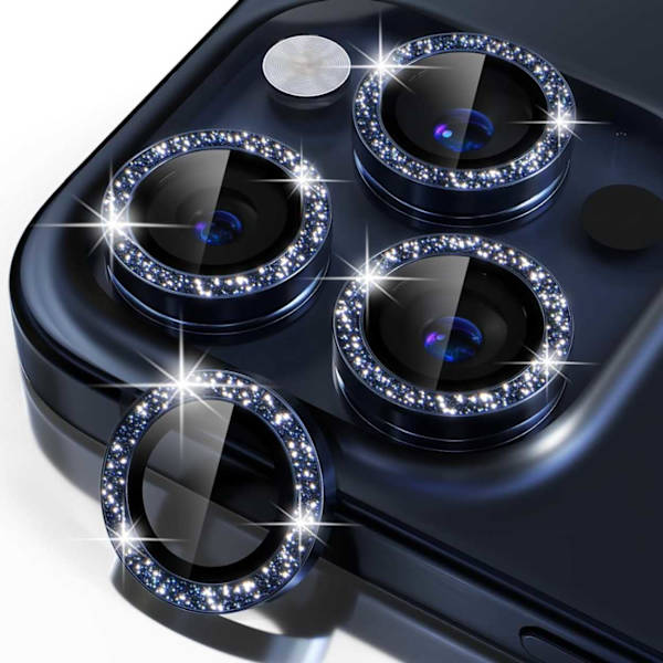 iPhone 15 Pro/Pro Max Linsskydd Bling Glitter Blå blå