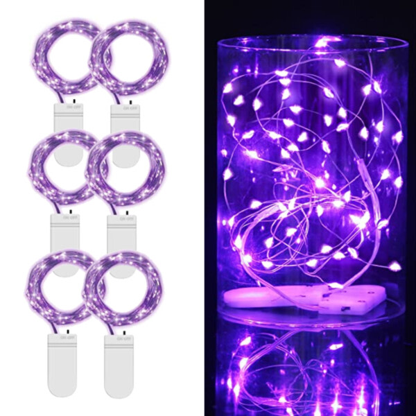 6-Pack 1m Mini LED Light Loop Battery-Powered Purple lilla