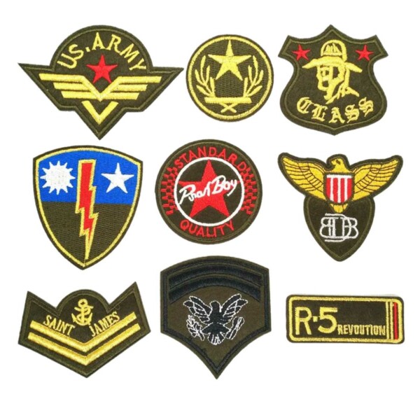 9 stoffmerker med Military Motiv Army Patches flerfarget