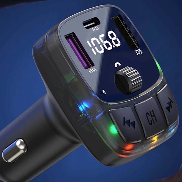 Bluetooth-autosovitinlaturi PD | Langaton FM-lähetin ja musiikkisoitin USB:llä musta