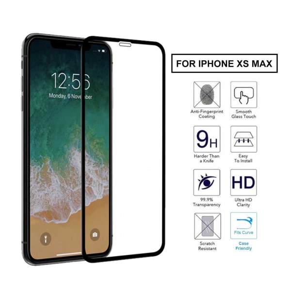 iPhone XS MAX HD 3D Beskyttelses Film Hærdet glas Carbon Fiber sort