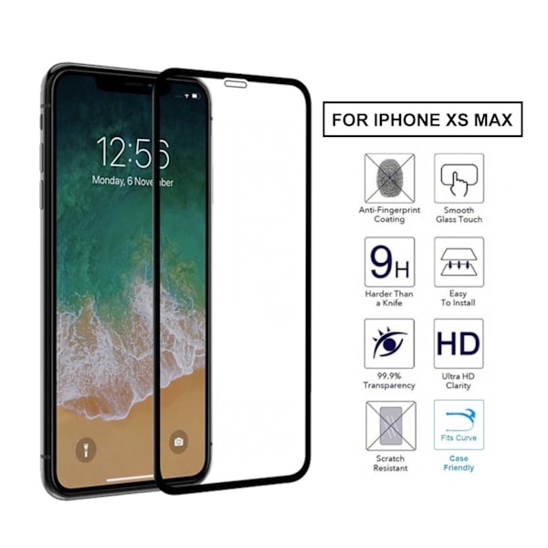 iPhone XS Max HD 3D Skärmskydd Härdat Glas Kolfiber svart