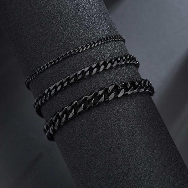 Justerbar Pansan Link Chain Armbånd Black Chain 3mm sort