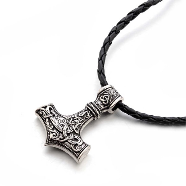 Vikingahalsband Tors Hammare Mjolnir Konstläder Silver silver