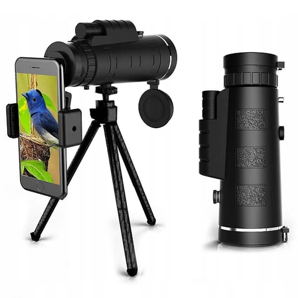 Monokularkikkert med mobilholder og stativ 40x60 sort