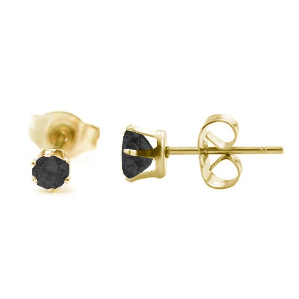 2-pakke guld piercing øreringe sort krystal - 3mm guld