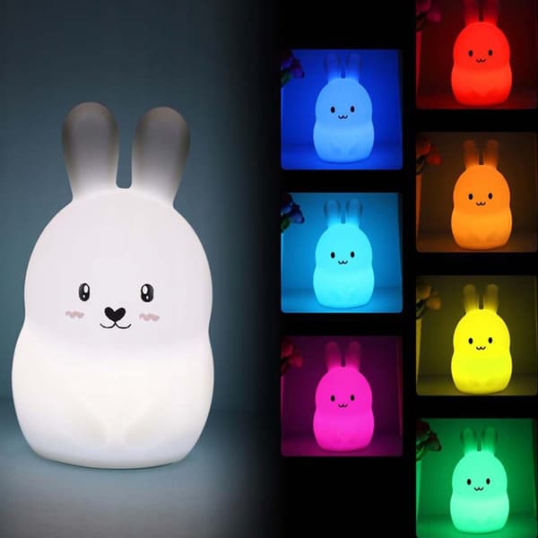 RGB LED Nattlampe Barn Kanin Squishy med Fjernkontroll og Timer