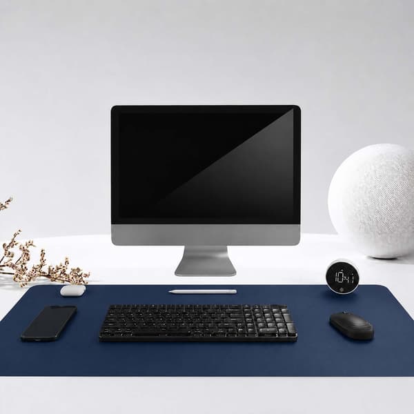 Mørkeblått skrivebordsunderlag (deskmat) 60x40 cm PU-lær blå