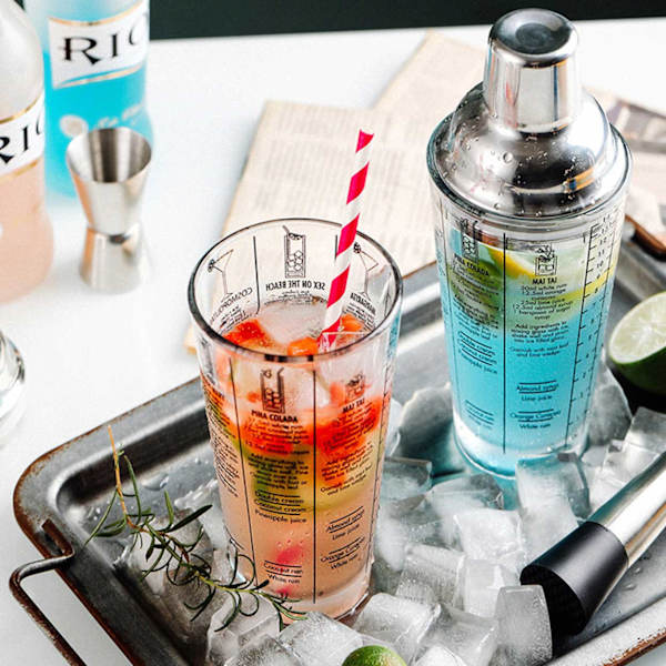 Cocktailshaker med drikkeoppskrift 400 ml Shaker Glass rustfritt stål sølv