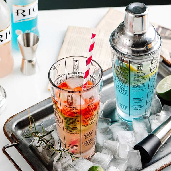 Cocktailshaker med drikkeopskrift 400 ml shaker glas rustfrit stål sølv