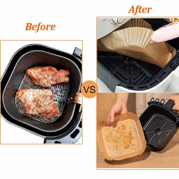 50st Fyrkantiga Airfryer Papper - Bakplåtspapper för Luftfritös 20cm