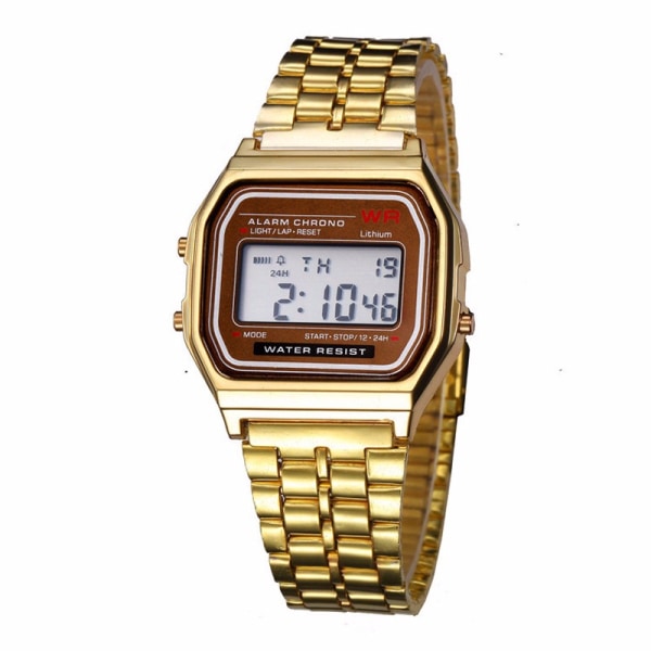 Digital Vintage Retro Klocka Armbandsur Guld Metall LCD guld