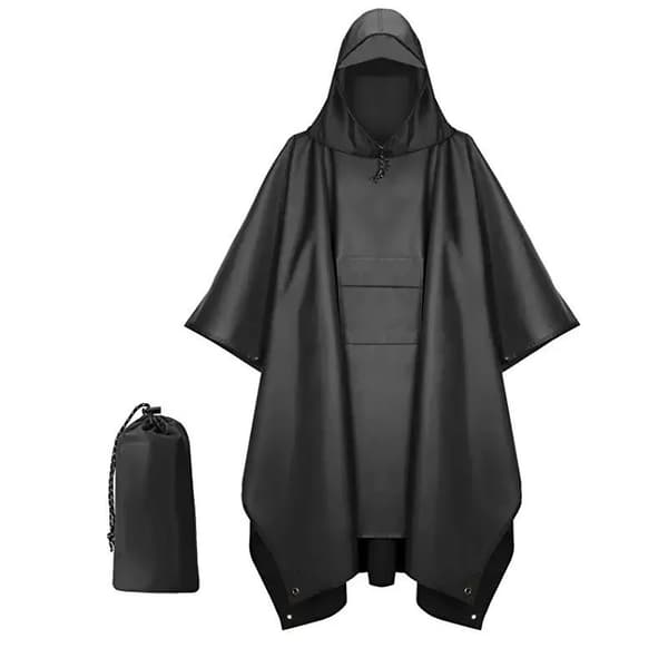 Regnponcho med hette – vanntett PVC-regnjakke 203 × 130 cm Svart