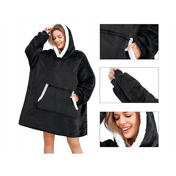 Snuggie Hættetrøje Tæppe Oversize Tæppe Sweater Sort grå