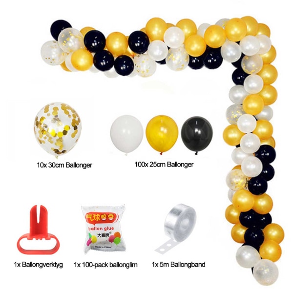 Balloon Arch Black Gold - Complete Balloon Girlang 5m gull