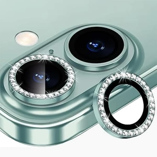 iPhone 16 / 16 Plus Linsskydd Kameraskydd Härdat Glas med Strassring Grön Grön