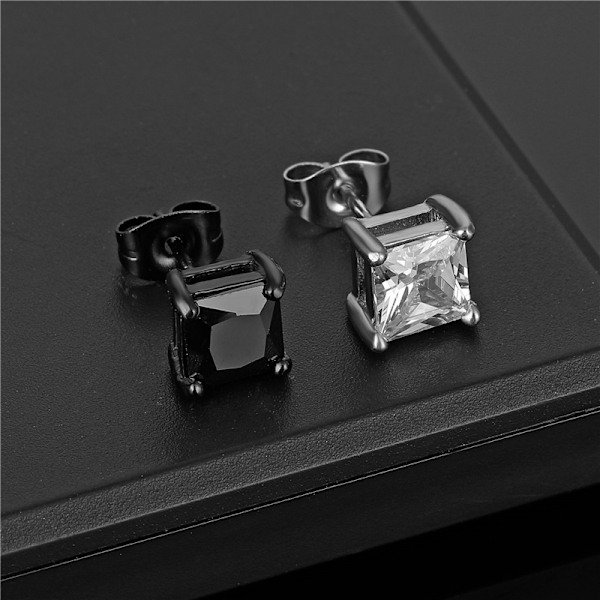 Piercing ørering Square Crystal CZ Black svart