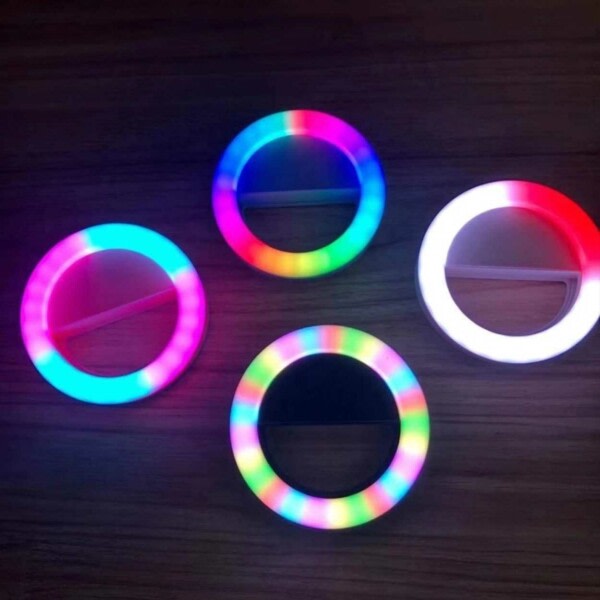 RBG Selfie Lampa Clip-On LED Ring Light til mobiltelefon hvid