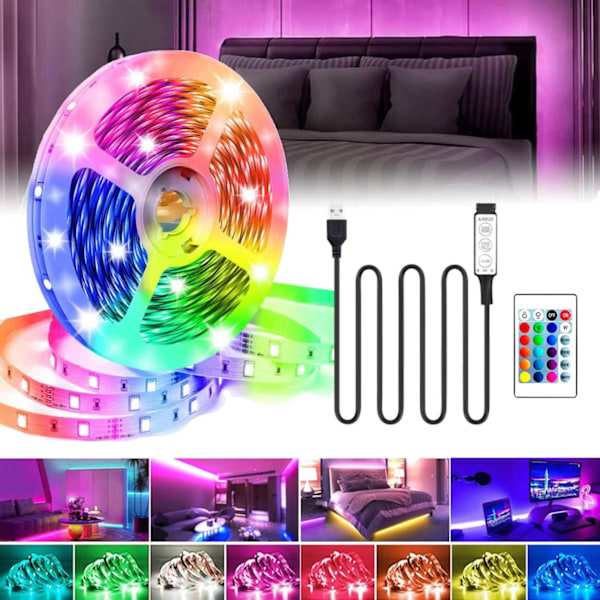 5 m RGB LED-valonauha kaukosäätimellä USB