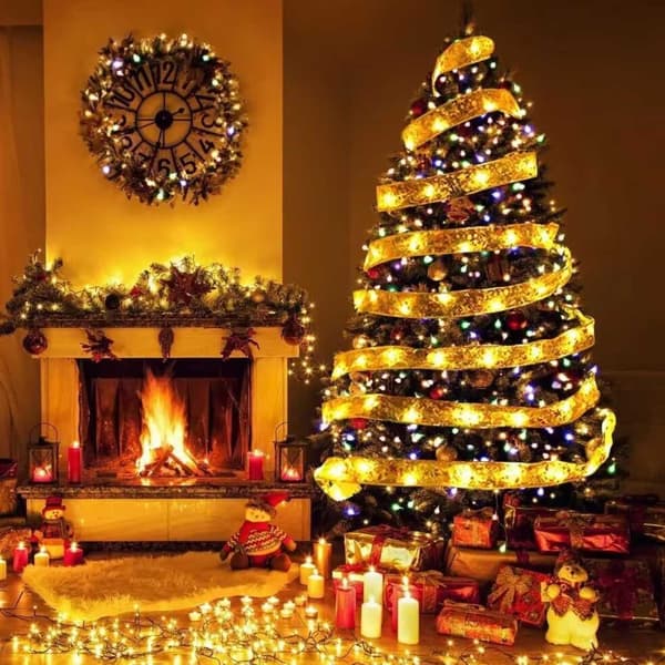 Julgransbelysning LED Ljusslinga | Julbelysning för Julgran och Paket | Batteridriven gul