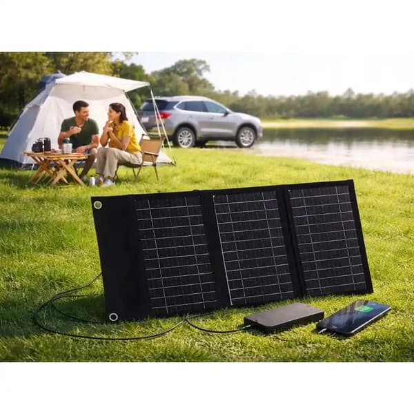 Portabel solcellepanel 20 W – sammenleggbar solcellelader med USB-A og USB-C for camping og reise