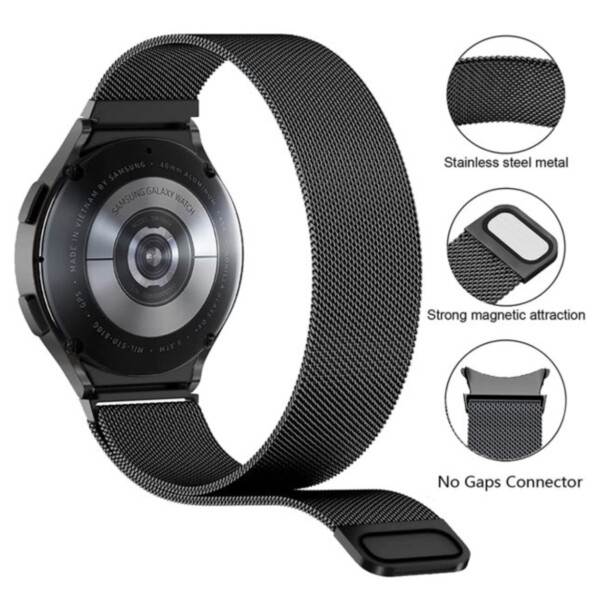 Galaxy Watch 4/5 Metallirannekoru 20 mm Milanese Mesh Black musta