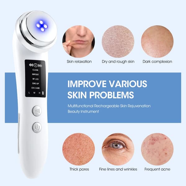 4-i-1 ansigtsmassageapparat med RF & LED – multifunktionel hudplejeenhed