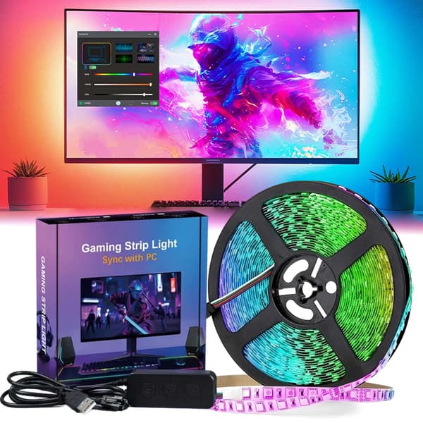 PC Sync RGBIC LED Strip för 32" Monitor – Ambilight, Gaming, USB