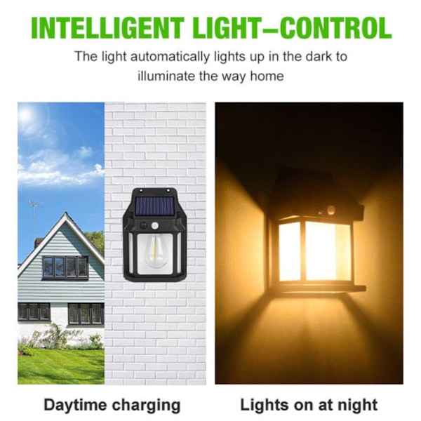4-Pack Solar Vegglampe med Bevegelsessensor Svart svart