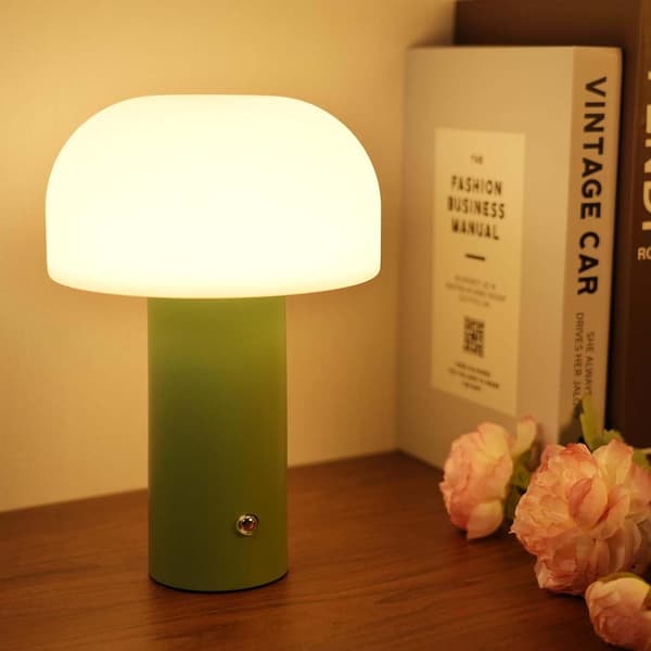 Retro Bordlampe Sopp | Trådløs Oppladbar LED Lampe Grønn