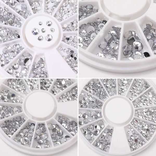 Nageldekor Rhinestone 4-storlekar Kristaller - Silver Clear silver