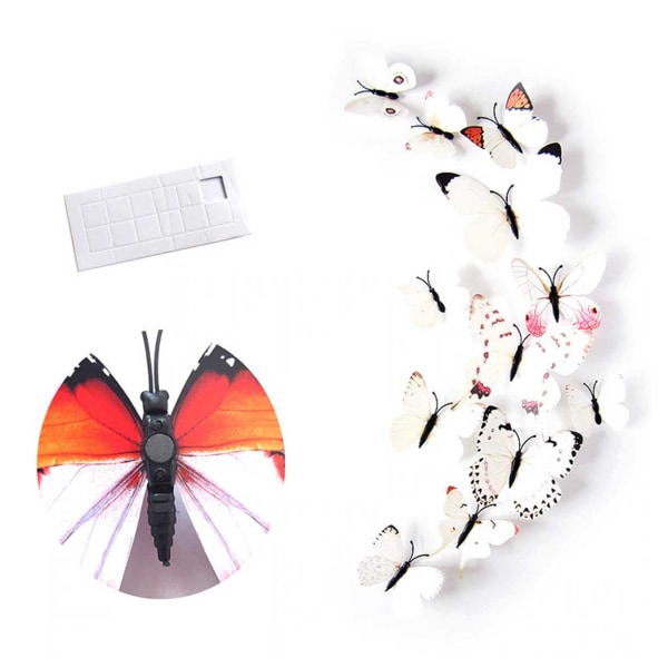 12-pack Fjärilar 3D Väggdekal Väggdekor Väggdekoration Vit vit