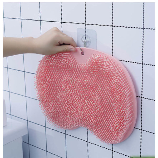 Silikon Fotskrubb Ryggskrubb Duschborste med Sugkoppar Rosa rosa