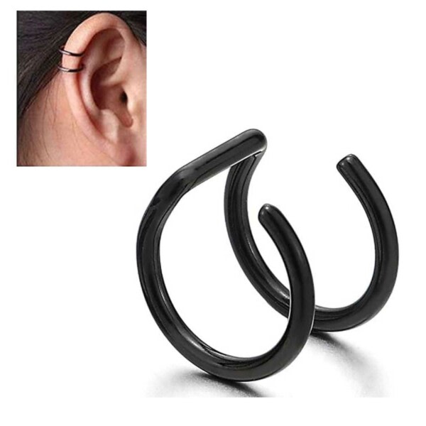 Ear Cuff utan Hål - Fake Helix Piercing Örhänge Svart svart