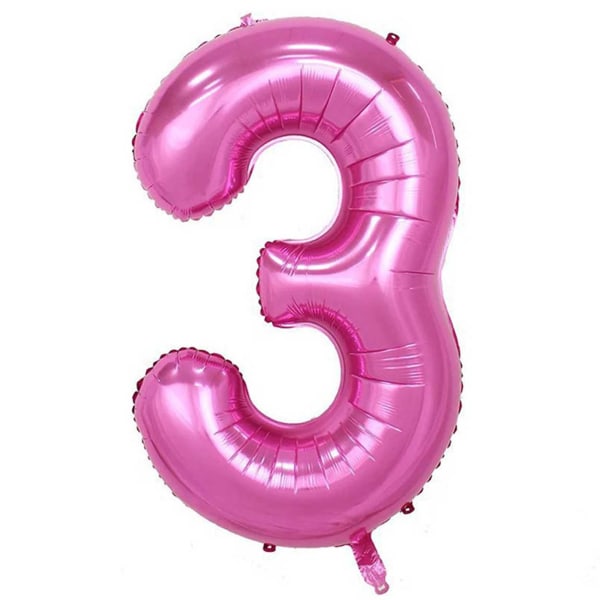 Kæmpe 102cm nummer ballon pink metallisk nummer 3 ballon pink