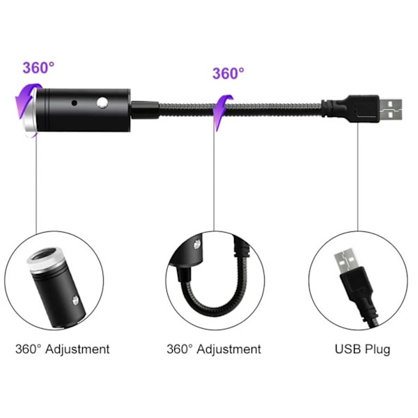 Galaxy Projektor LED Discolampa för Bilen USB lila