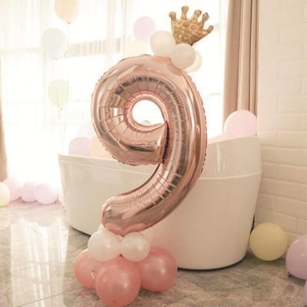 Stor Stående Sifferballong Set | Roséguld Metallic Nummer 9 110cm