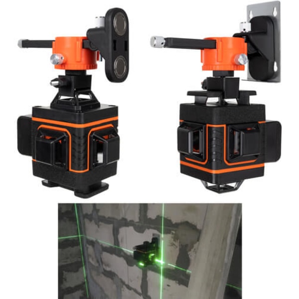 16-linjainen laserpassi | 4D 360° Cross laser 2 paristolla ja 3 kannakkeella musta