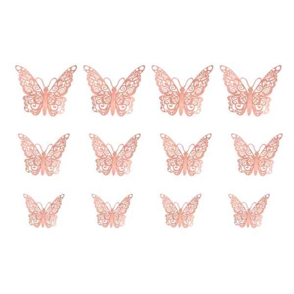 12-pack Fjärilar 3D Väggdekal Väggdekor Väggdekoration Roséguld